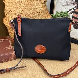 DOONEY & BOURKE Black Nylon Crossbody Pouchette Vacchette Leather Strap & Trim